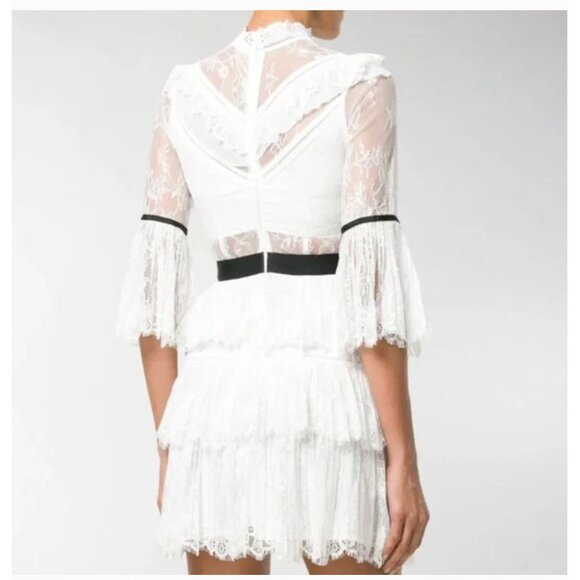 Self-Portrait White Fine Lace Mini Dress NWOT - Size XS - Picture 3 of 9